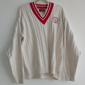 Vintage Indiana University V-Neck Sweater in Cream and Red